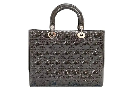 Christian Dior Lady Dior Patent, Black, Patent Leather, Handbag