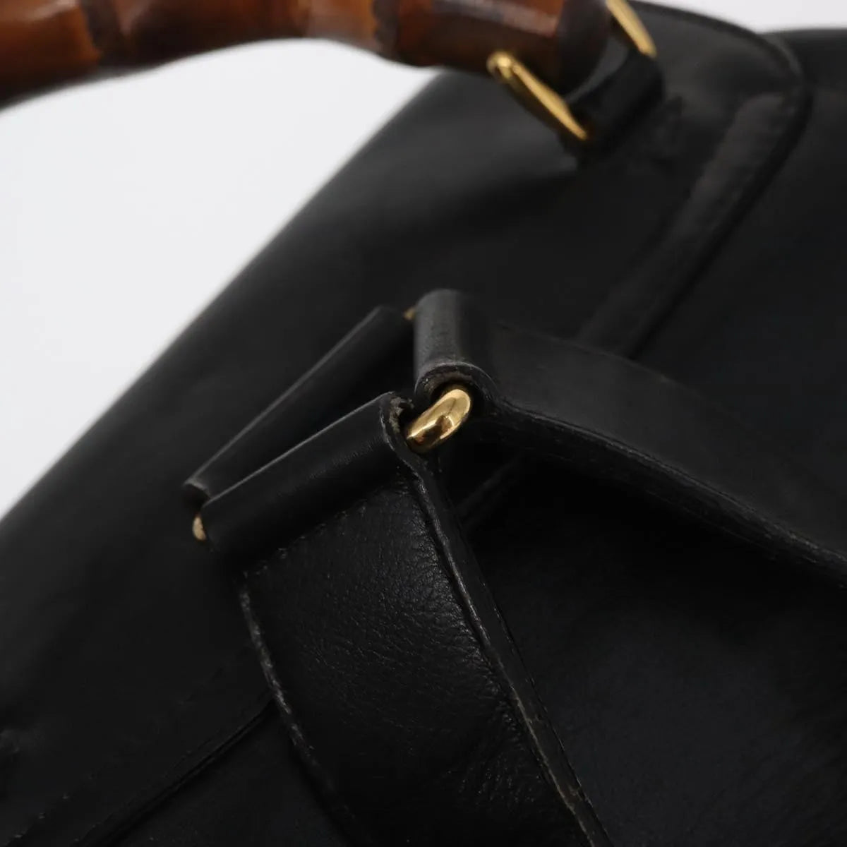 Gucci Vintage Bamboo Leather, Black, Leather, Backpack
