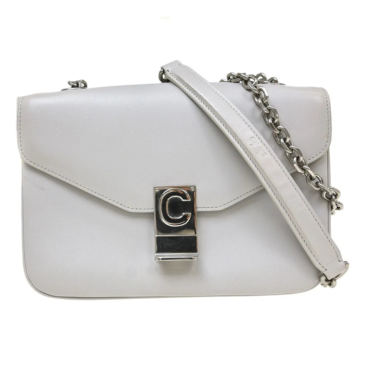 Celine C Bag Leather, Gray, Leather, Shoulder Bag