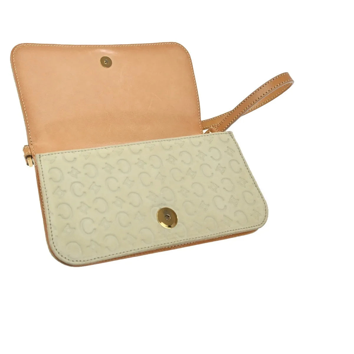 Celine C Macadam Shoulder Suede, Beige, Suede, Clutch