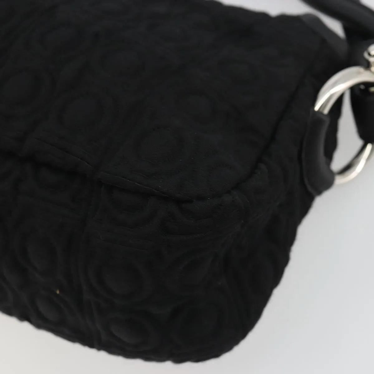 Salvatore Ferragamo Gancini Hobo Leather, Black, Cotton, Handbag