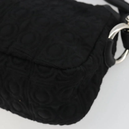 Salvatore Ferragamo Gancini Hobo Leather, Black, Cotton, Handbag