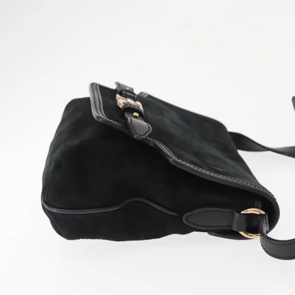Salvatore Ferragamo Gancini Suede, Black, Suede, Shoulder Bag