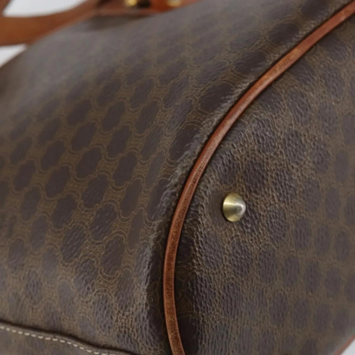 Celine Vintage Macadam Shopper Tote Canvas and Leather, Brown, Canvas, Tote Bag