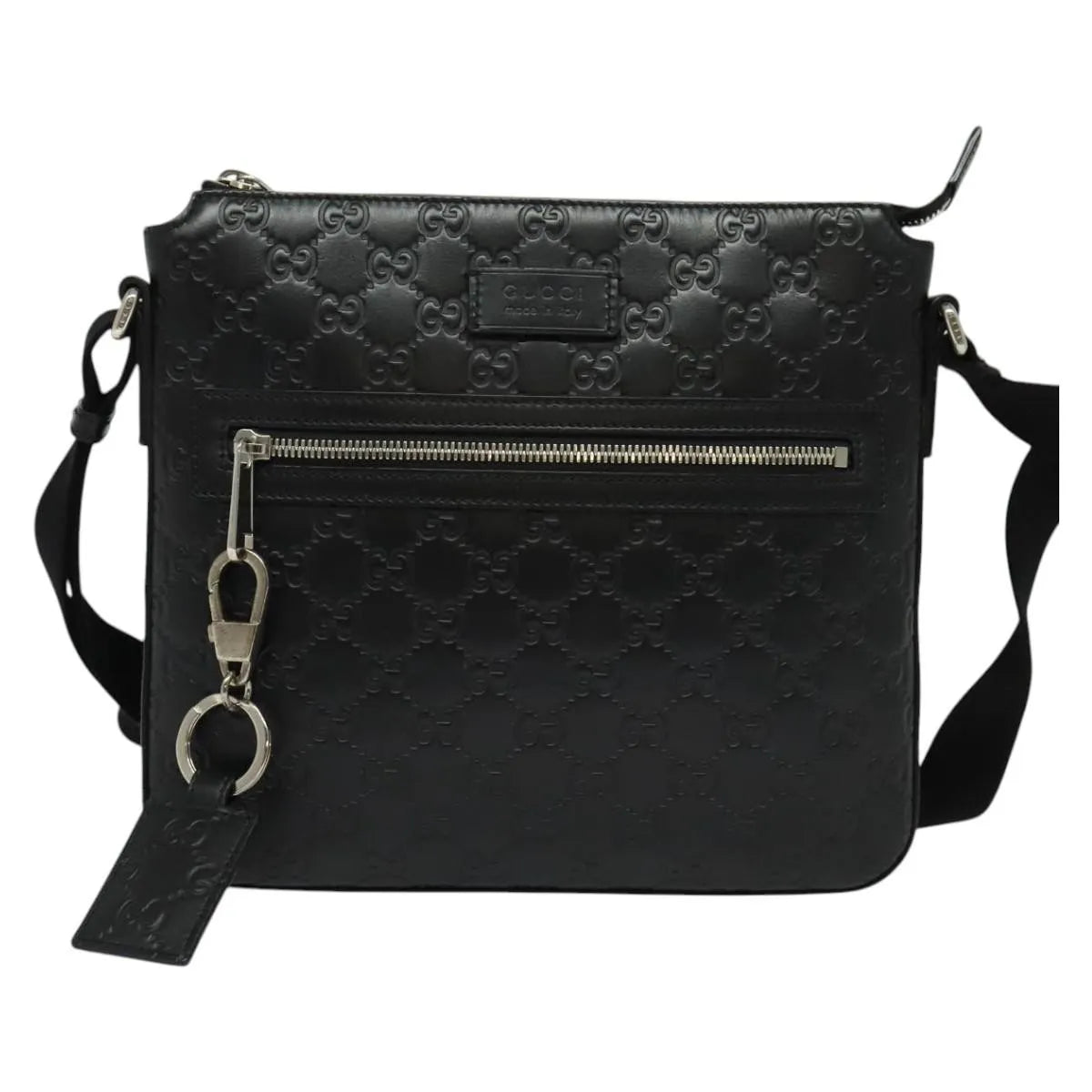 Gucci Signature Zip Messenger Guccissima Leather, Black, Leather, Shoulder Bag