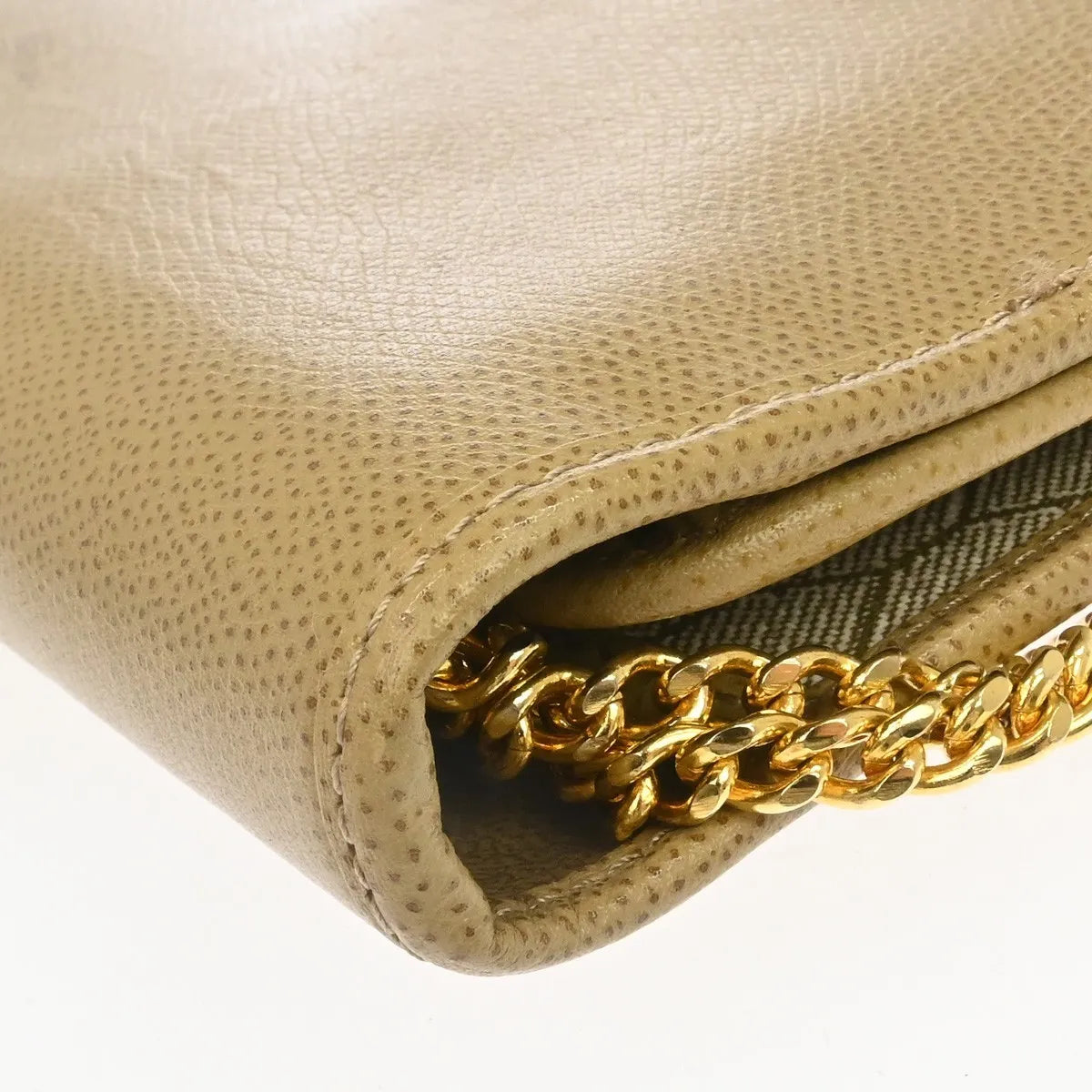 Christian Dior Vintage Chain Flap Leather, Beige, Leather, Shoulder Bag