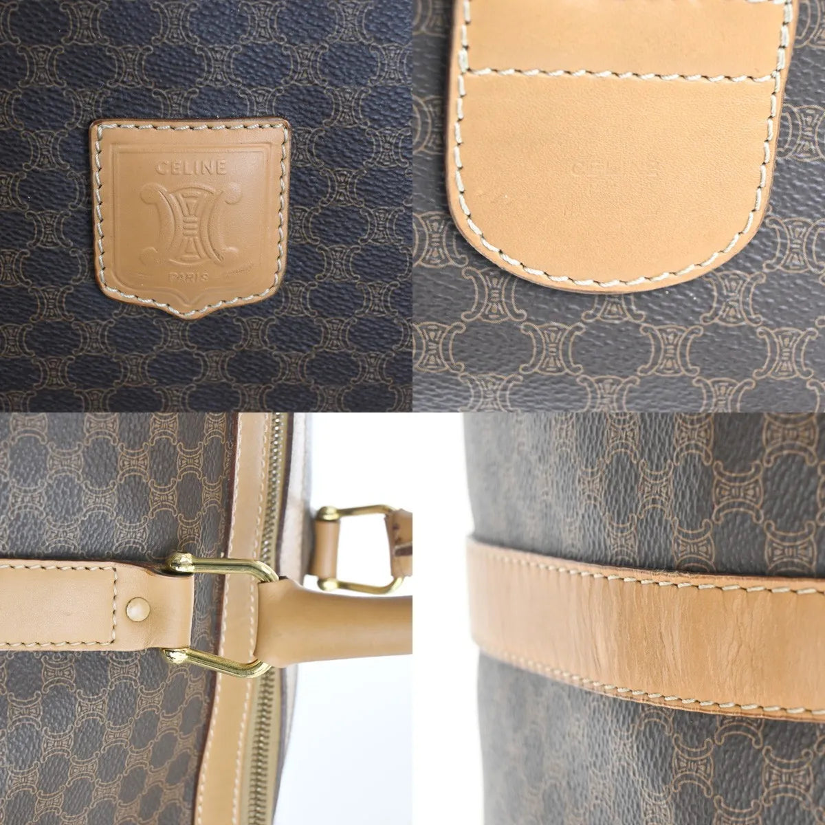 Celine Vintage Duffle Macadam Coated Canvas, Brown, PVC, Travel Bag