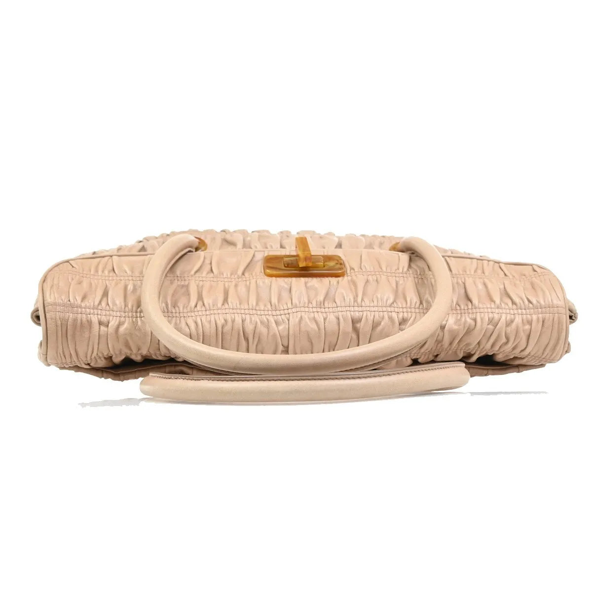 Prada Turnlock Nappa Gaufre, Beige, Leather, Shoulder Bag