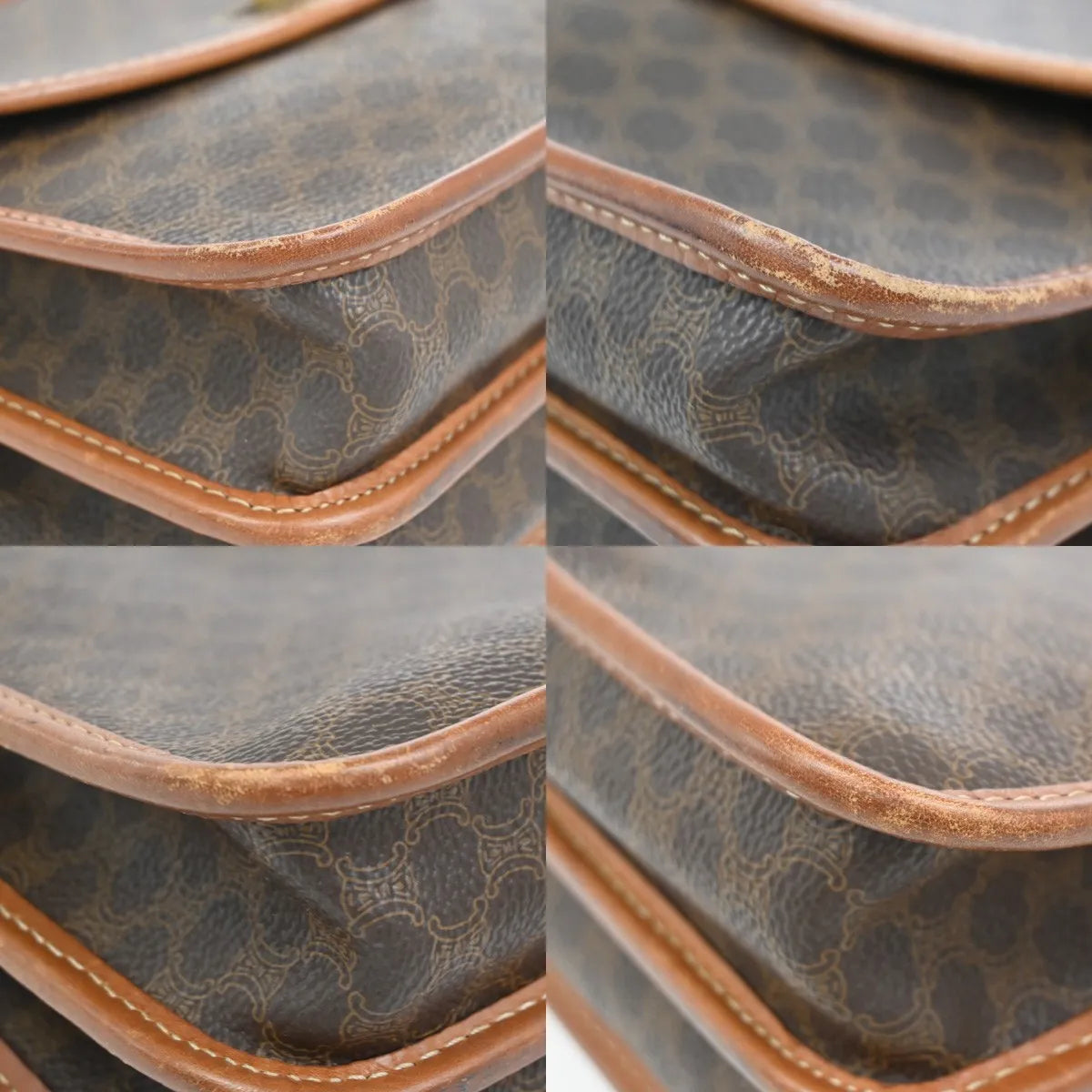 Celine Vintage Macadam Canvas and Leather, Brown, Canvas, Shoulder Bag