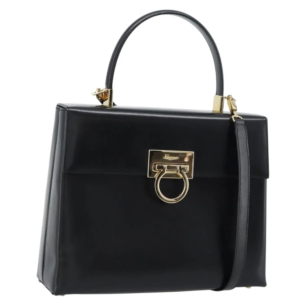 Salvatore Ferragamo Convertible Top Handle Leather, Black, Leather, Handbag