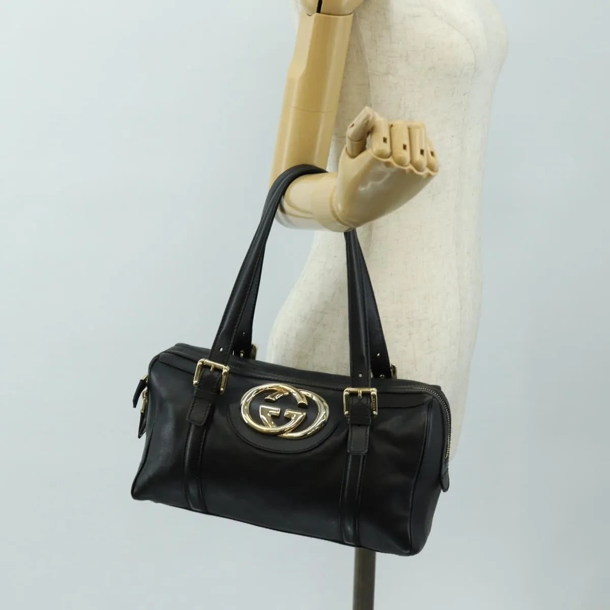 Gucci Britt Boston Duffle Leather, Black, Leather, Handbag