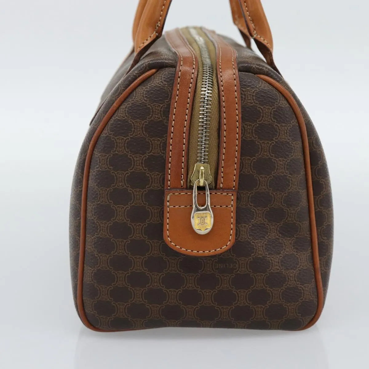Celine boston Macadam Canvas, Brown, PVC, Travel Bag
