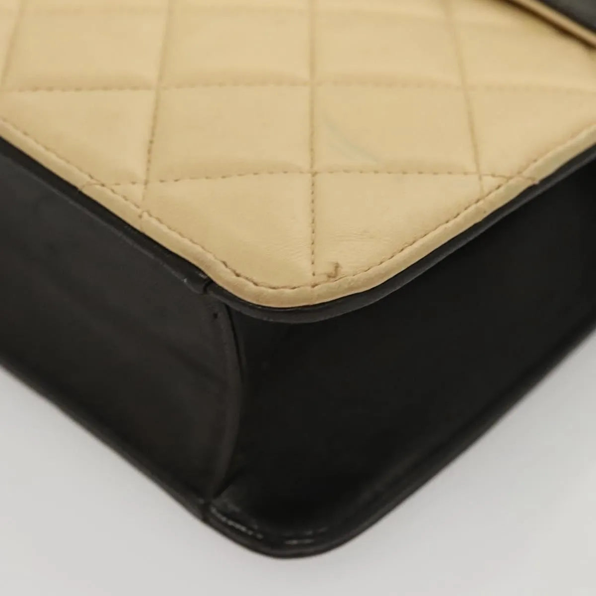 Chanel Vintage Button Waist Quilted Lambskin, Beige, Leather, Handbag