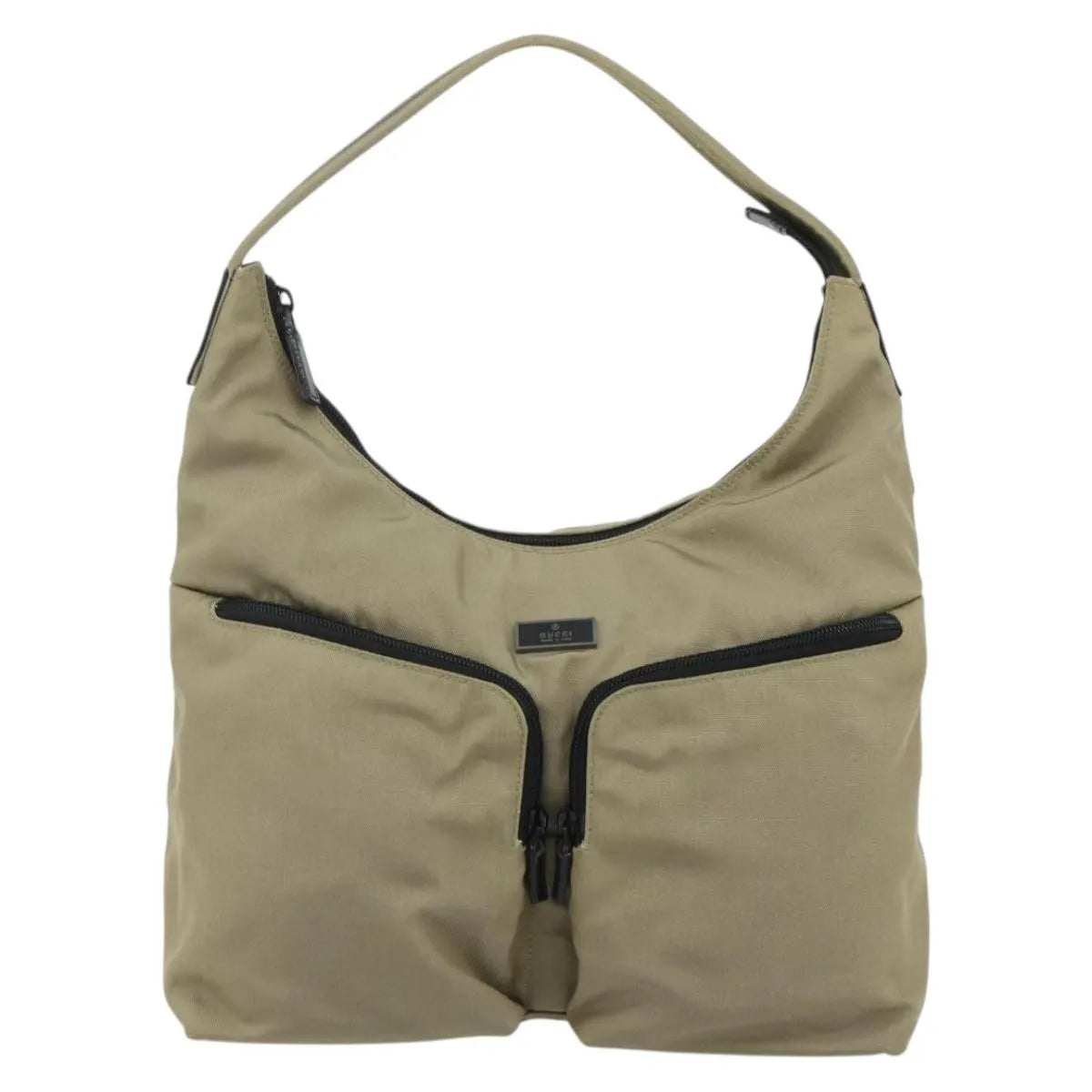 Gucci Double Pocket Hobo Nylon, Beige, Nylon, Shoulder Bag