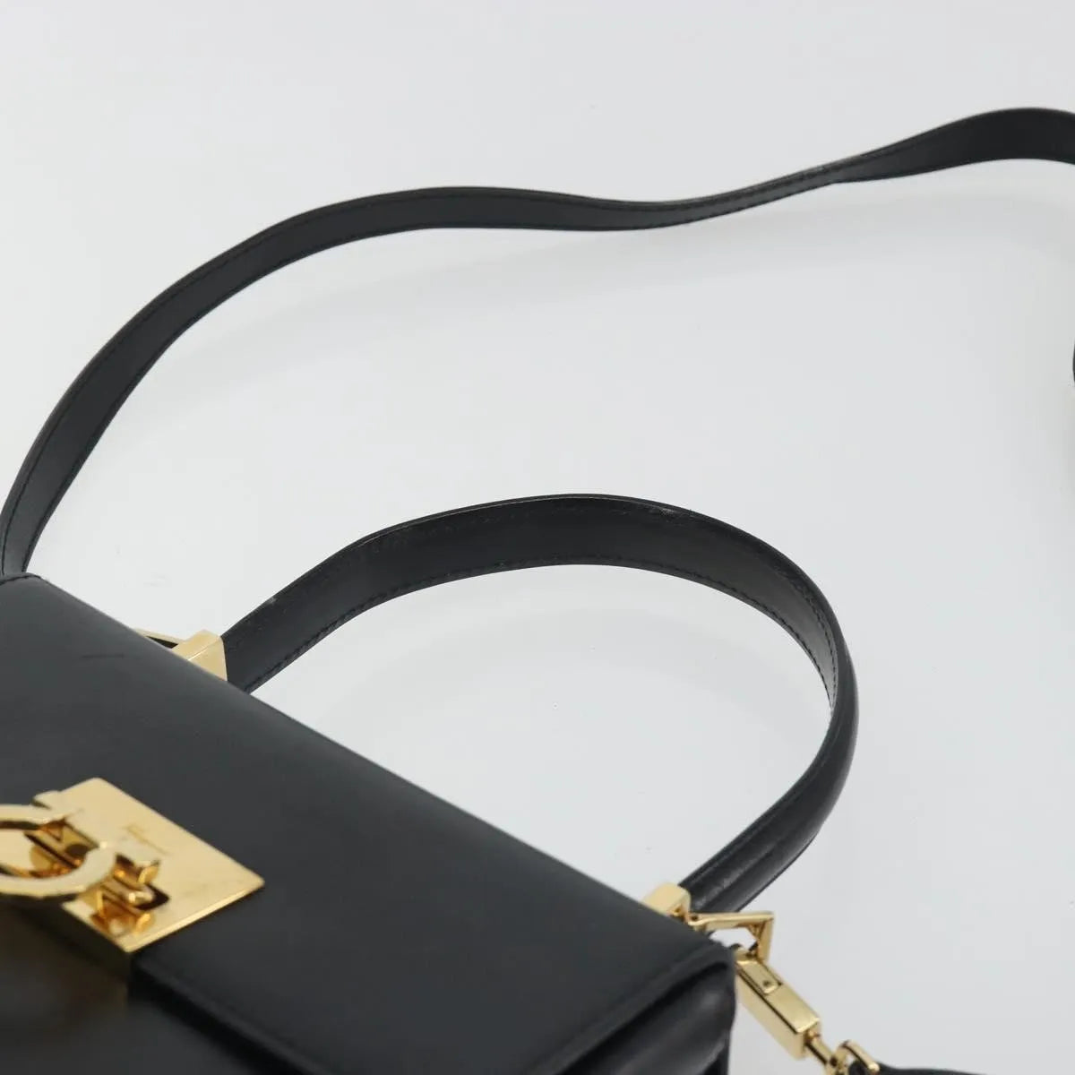 Salvatore Ferragamo Gancini Convertible Top Handle Leather, Black, Leather, Handbag