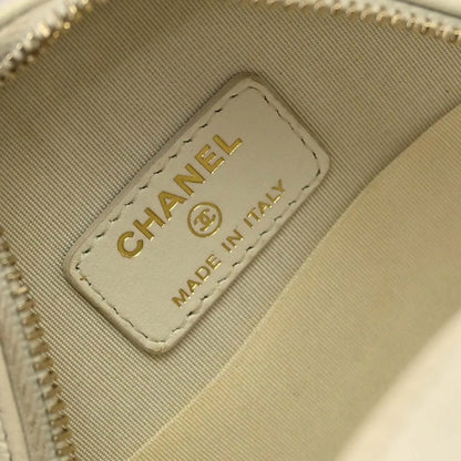 Chanel Round Clutch with Chain Quilted Lambskin, White, Leather, Clutch