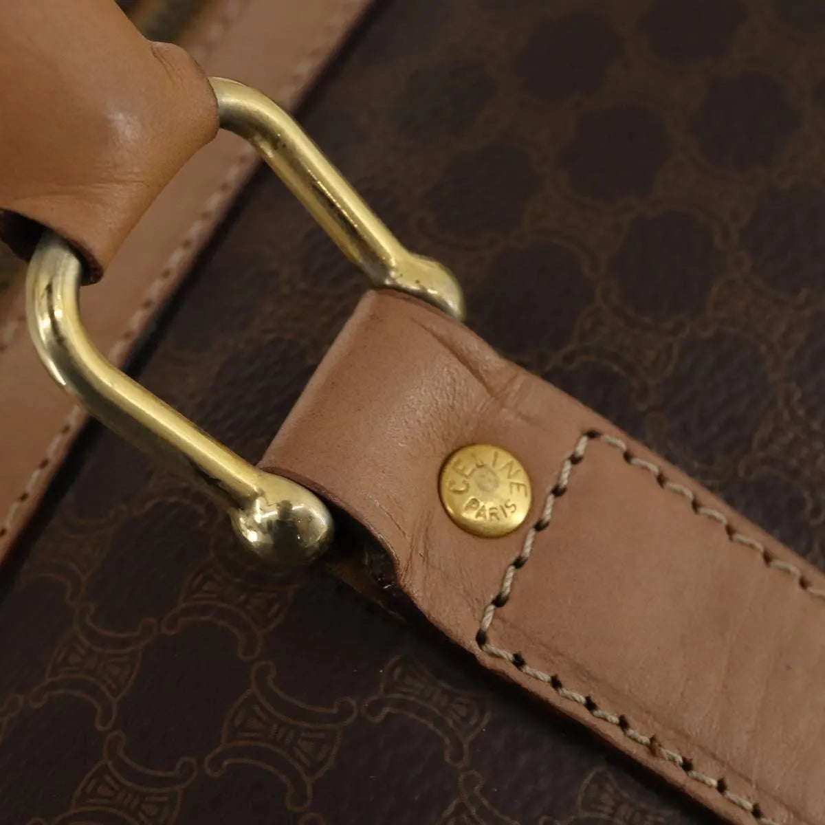 Celine Vintage Duffle Macadam Coated Canvas, Brown, Canvas, Travel Bag