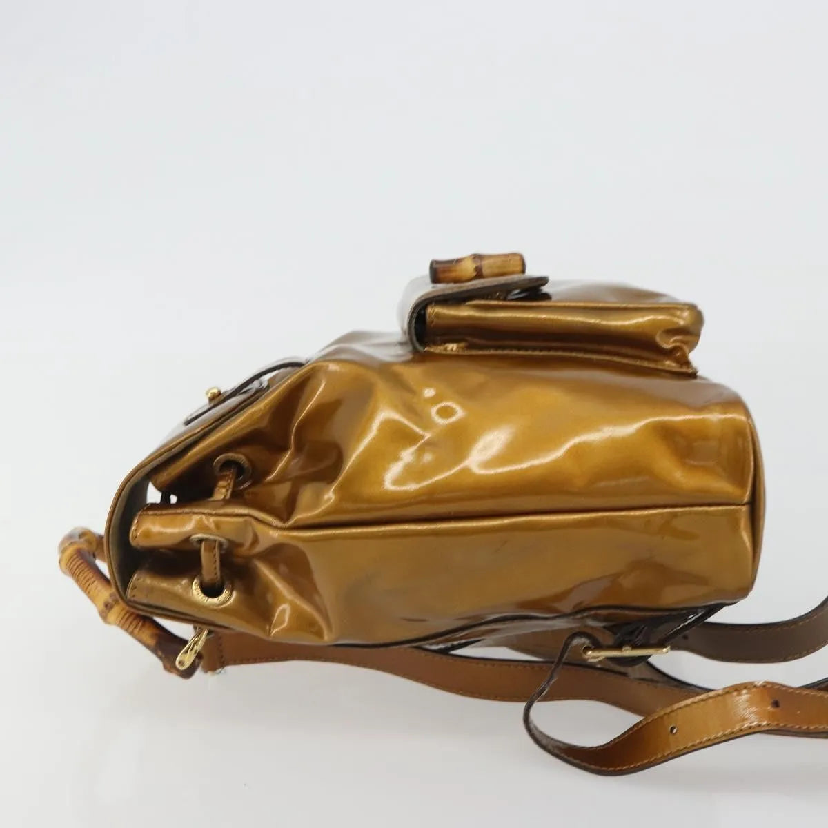 Gucci Vintage Bamboo Patent, Gold, Patent Leather, Backpack