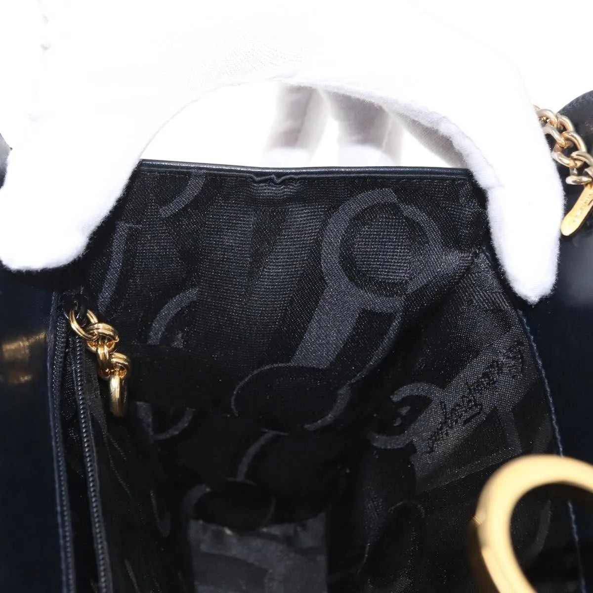 Salvatore Ferragamo Vintage Gancini Chain Leather, Navy, Leather, Shoulder Bag