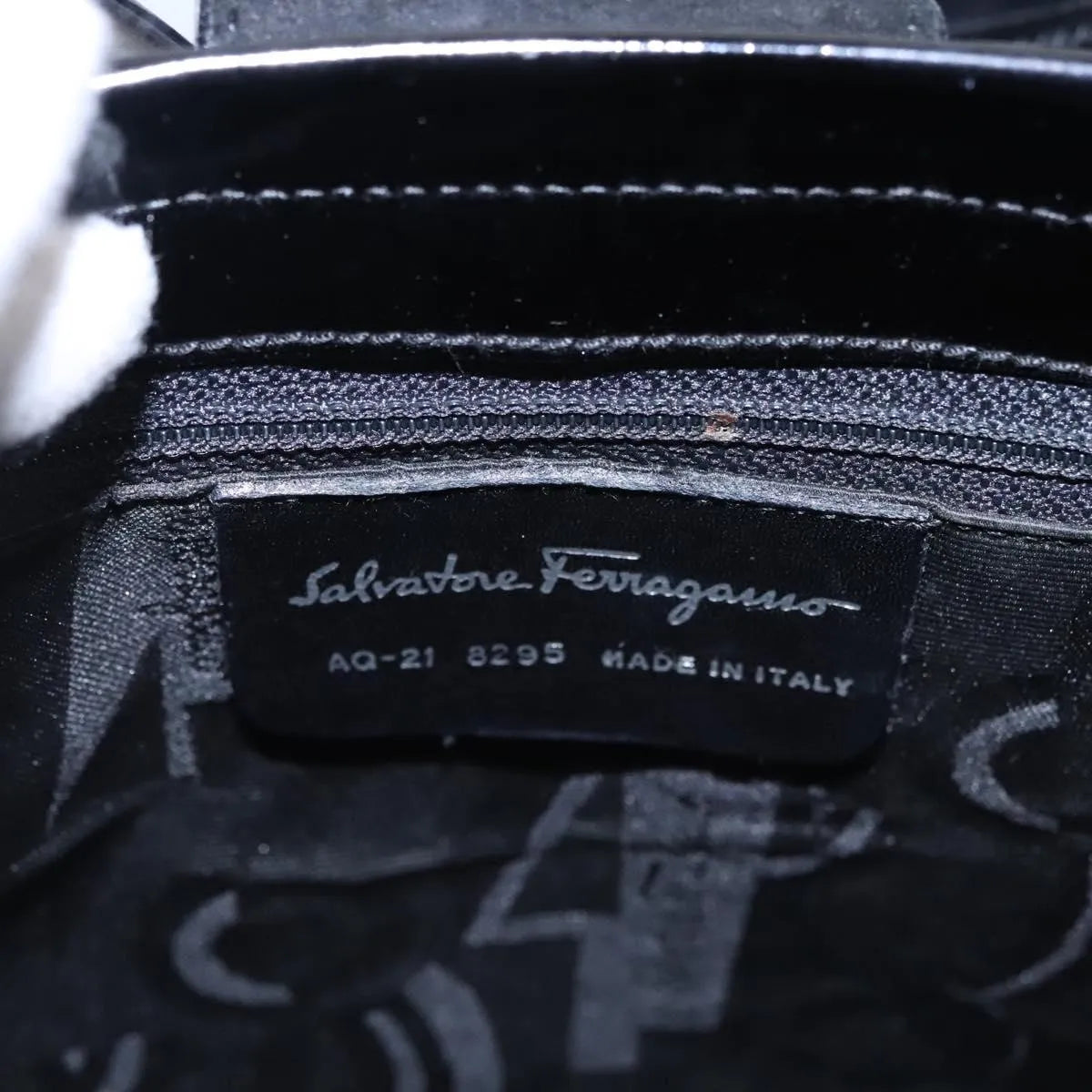 Salvatore Ferragamo Vala Leather, Black, Patent Leather, Handbag