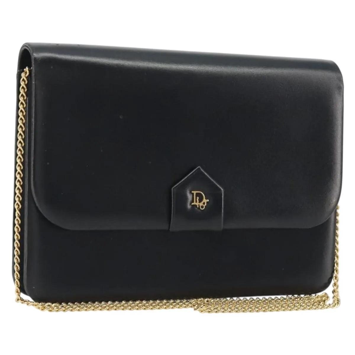 Christian Dior Vintage Clipper closure clutch with logo leather, Black, Leather, Crossbody Bag
