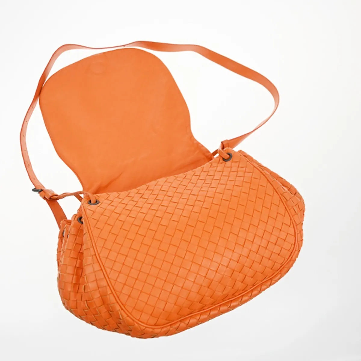 Bottega Veneta Intrecciato Shoulder Leather, Orange, Leather, Handbag