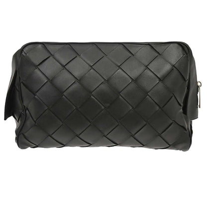 Bottega Veneta Zip Clutch Leather with Intrecciato Snakeskin Detail, Black, Leather, Clutch