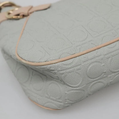 Salvatore Ferragamo Gancini Leather, Gray, Leather, Shoulder Bag