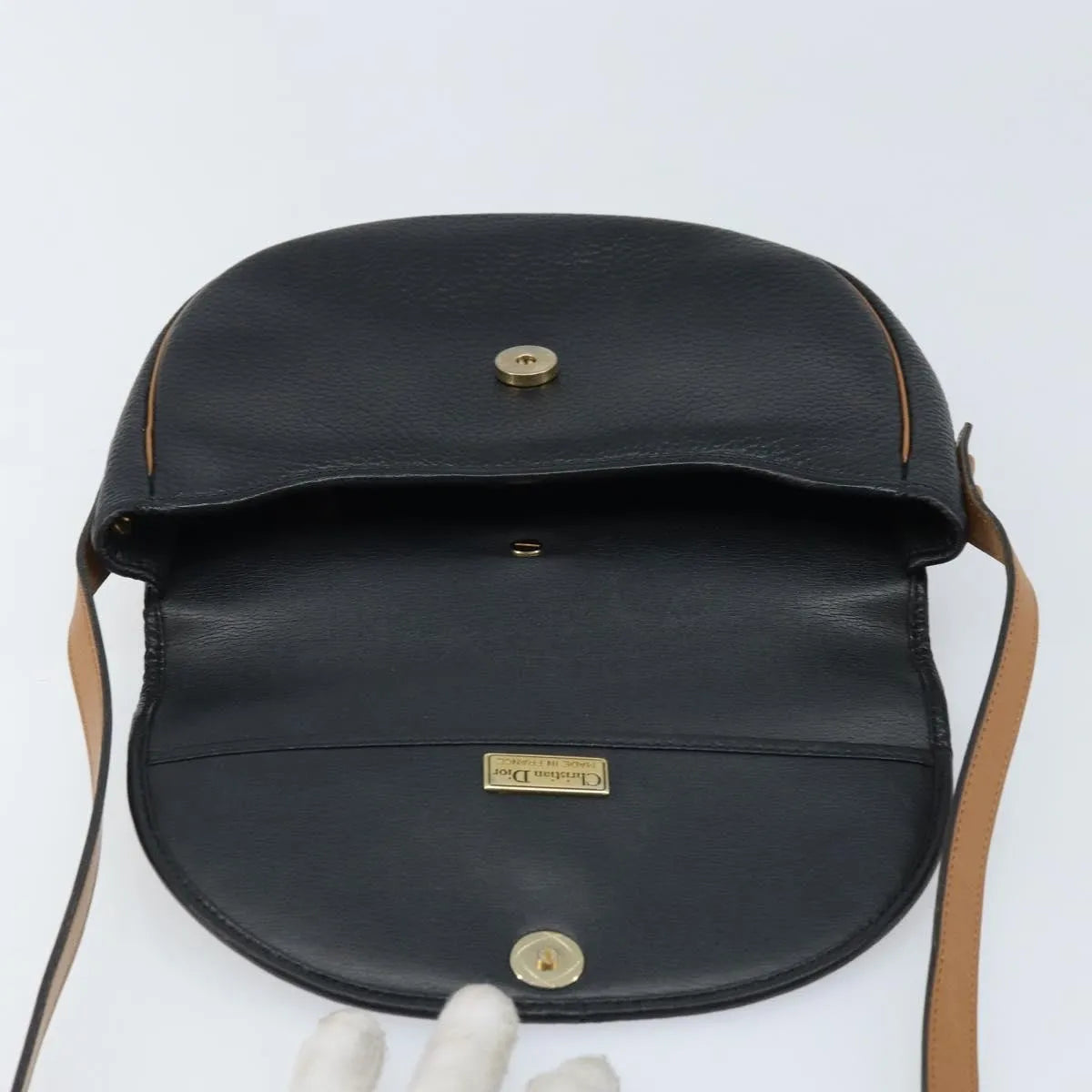 Christian Dior Vintage CD Logo Leather, Black, Leather, Shoulder Bag