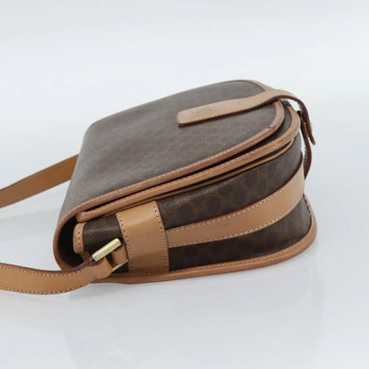 Celine Vintage Macadam Canvas and Leather, Brown, Canvas, Shoulder Bag