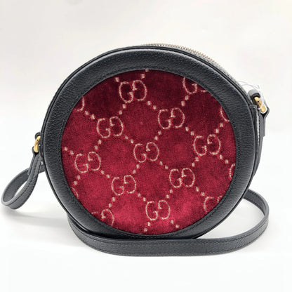 Gucci GG Marmont Round Velvet and Leather, Burgundy, Velvet, Shoulder Bag