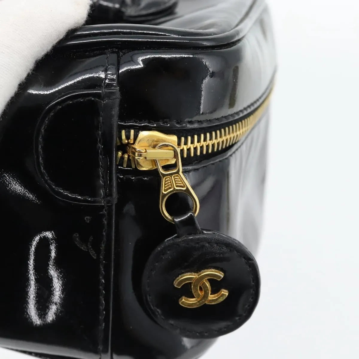 Chanel Vintage Timeless Cosmetic Case Patent, Black, Patent Leather, Handbag