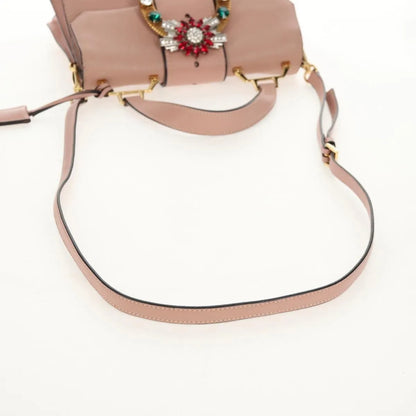Miu Miu Madras Crystal Buckle Leather, Pink, Leather, Shoulder Bag