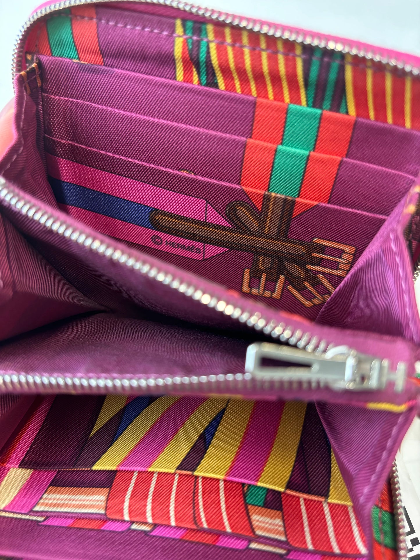 Hermes Azap Silkin Epsom Leather Silk, Pink, Calfskin, Wallet