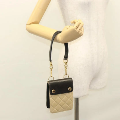 Chanel Vintage Button Waist Quilted Lambskin, Beige, Leather, Handbag