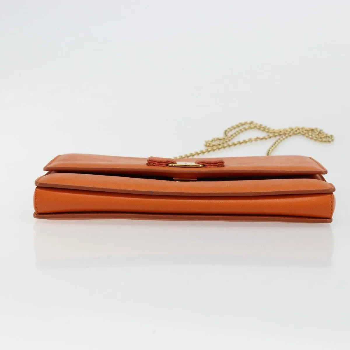 Salvatore Ferragamo Vara Bow Chain Clutch Leather, Orange, Leather, Shoulder Bag