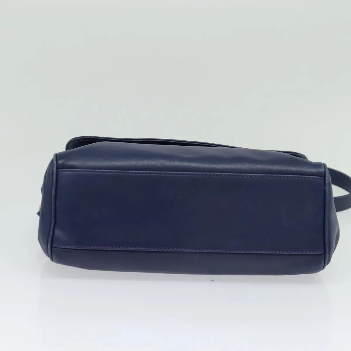 Celine Circle Logo Leather, Navy, Leather, Shoulder Bag