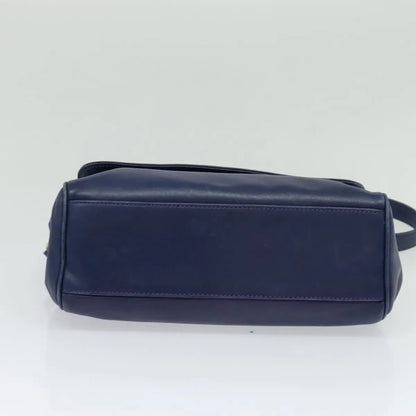 Celine Circle Logo Leather, Navy, Leather, Shoulder Bag