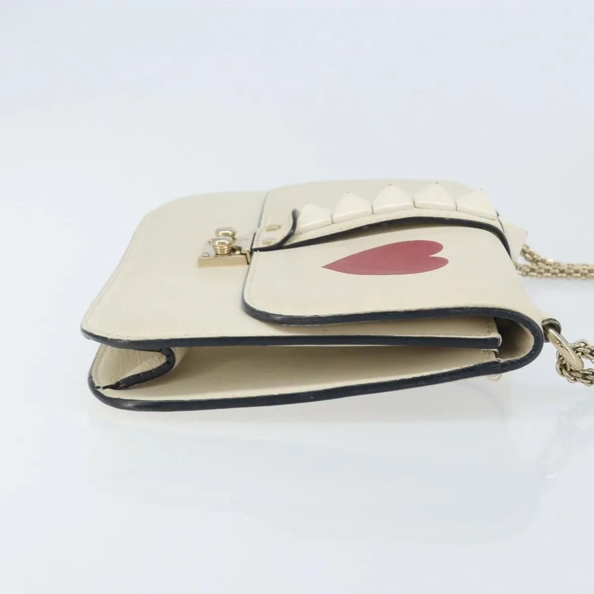 Valentino Garavani Glam Lock Leather, White, Leather, Shoulder Bag