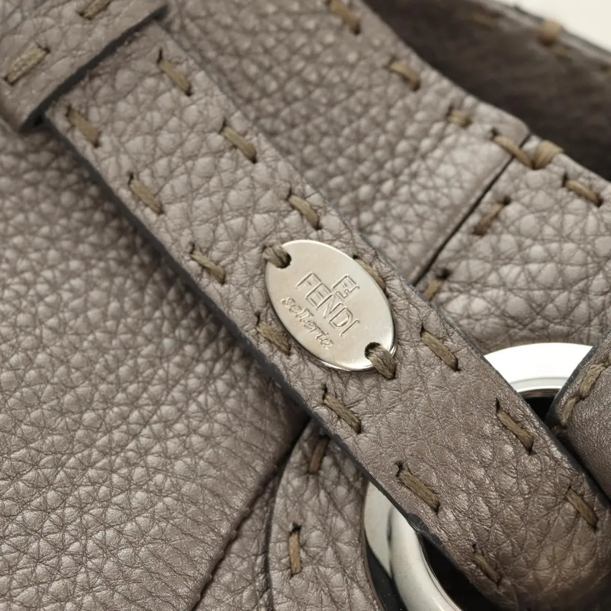 Fendi Selleria Pomodorino Leather, Gray, Leather, Tote Bag