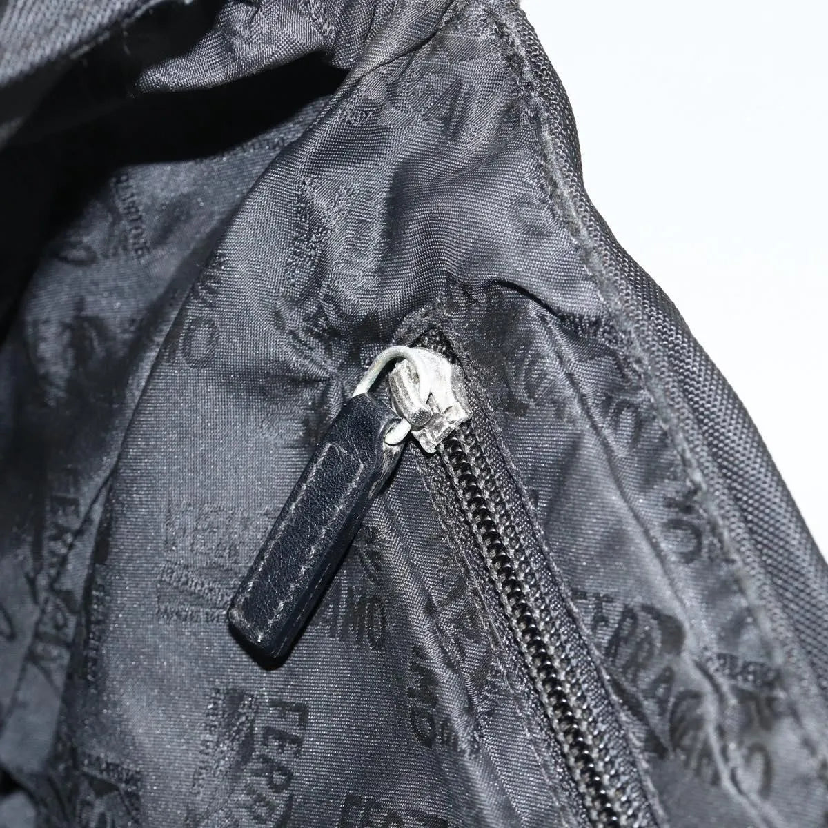 Salvatore Ferragamo Vintage Leather, Black, Nylon, Shoulder Bag