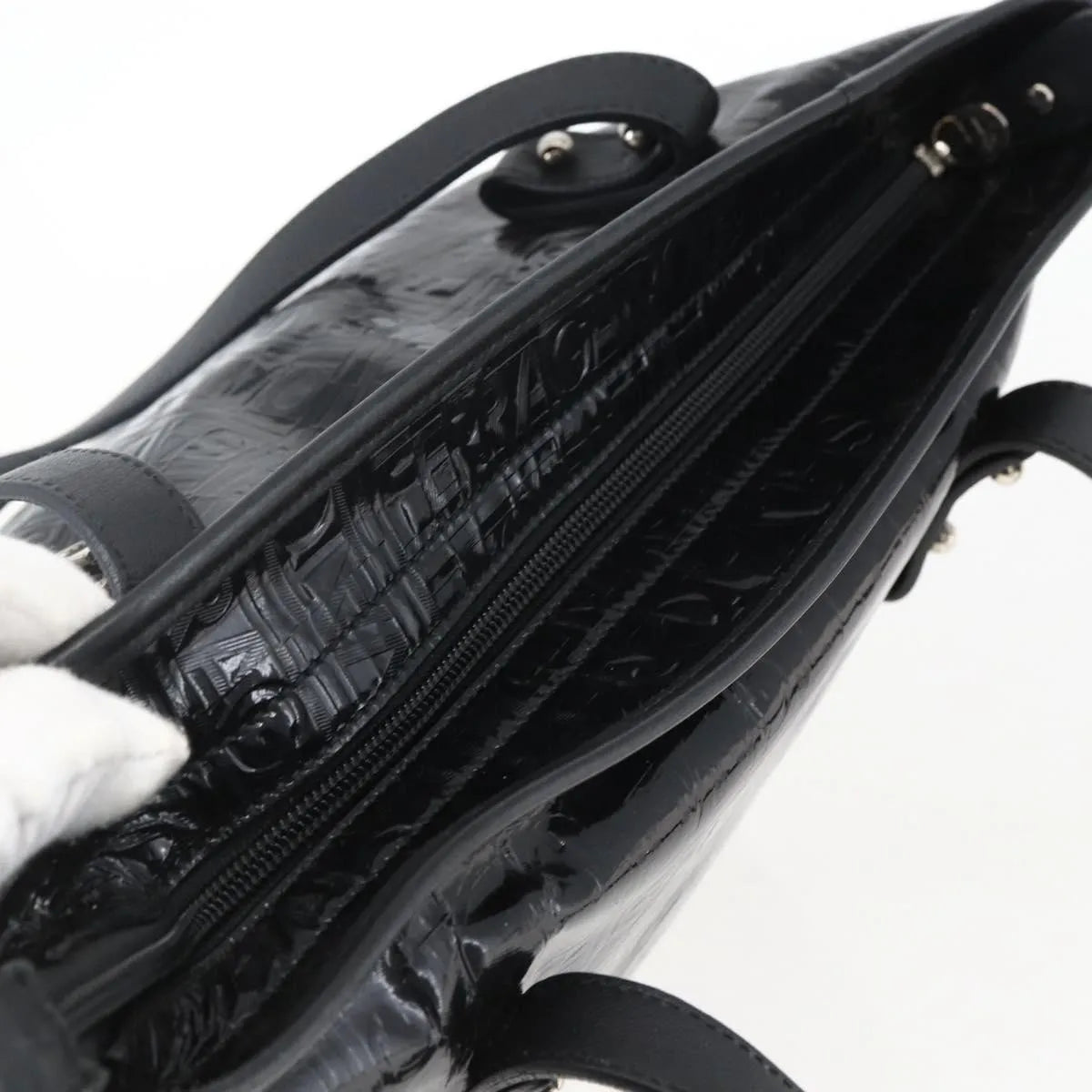 Salvatore Ferragamo Vintage Patent Leather, Black, Patent Leather, Tote Bag