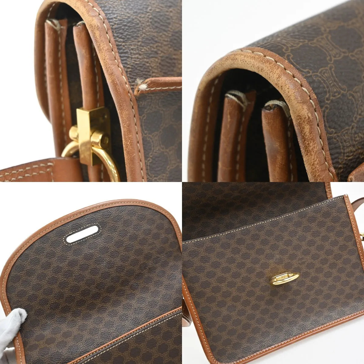 Celine Vintage Macadam Canvas and Leather, Brown, Canvas, Shoulder Bag