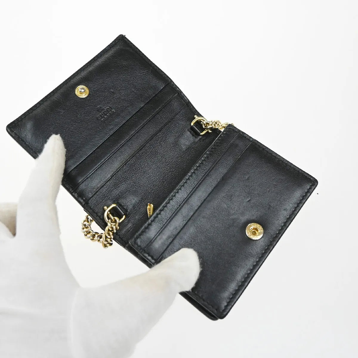 Gucci Zumi Chain Card Case Diagonal Quilted Leather, Black, Leather, Wallet