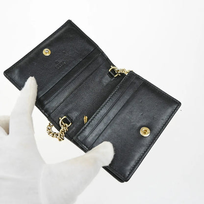 Gucci Zumi Chain Card Case Diagonal Quilted Leather, Black, Leather, Wallet