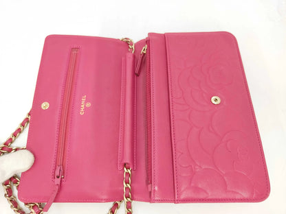 Chanel Sweet Camellia Wallet on Chain Quilted Lambskin, Pink, Leather, Shoulder Bag