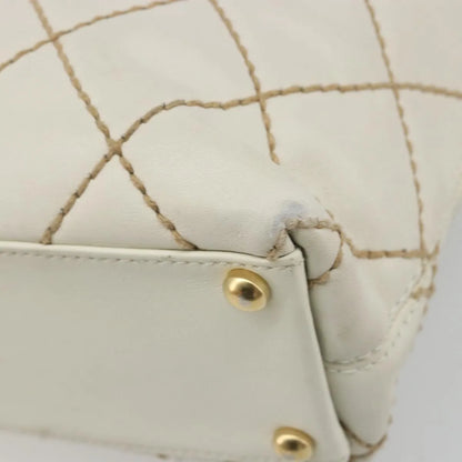 Chanel Surpique Tote Quilted Leather, White, Leather, Tote Bag