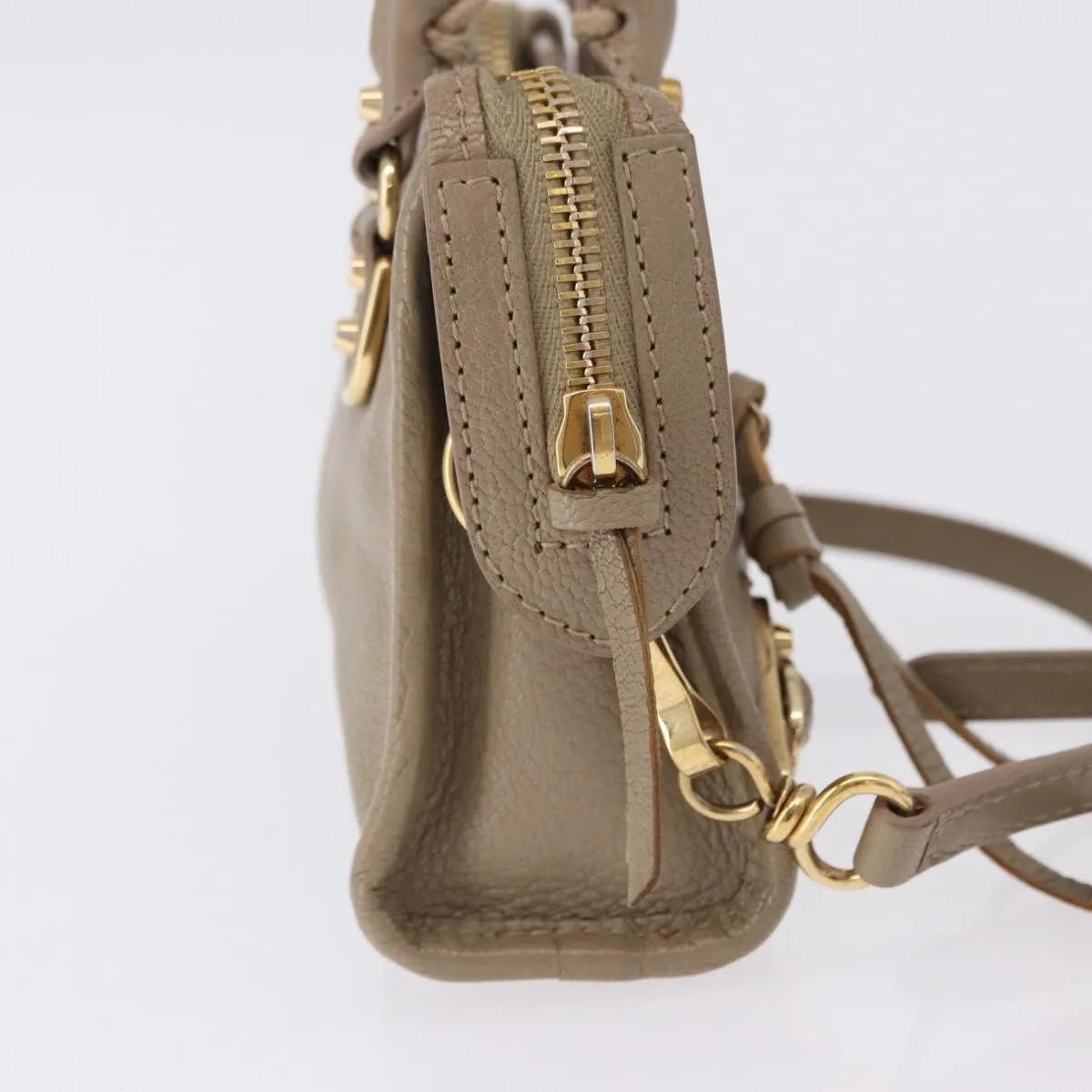 Balenciaga City Classic Studs Leather, Beige, Leather, Handbag