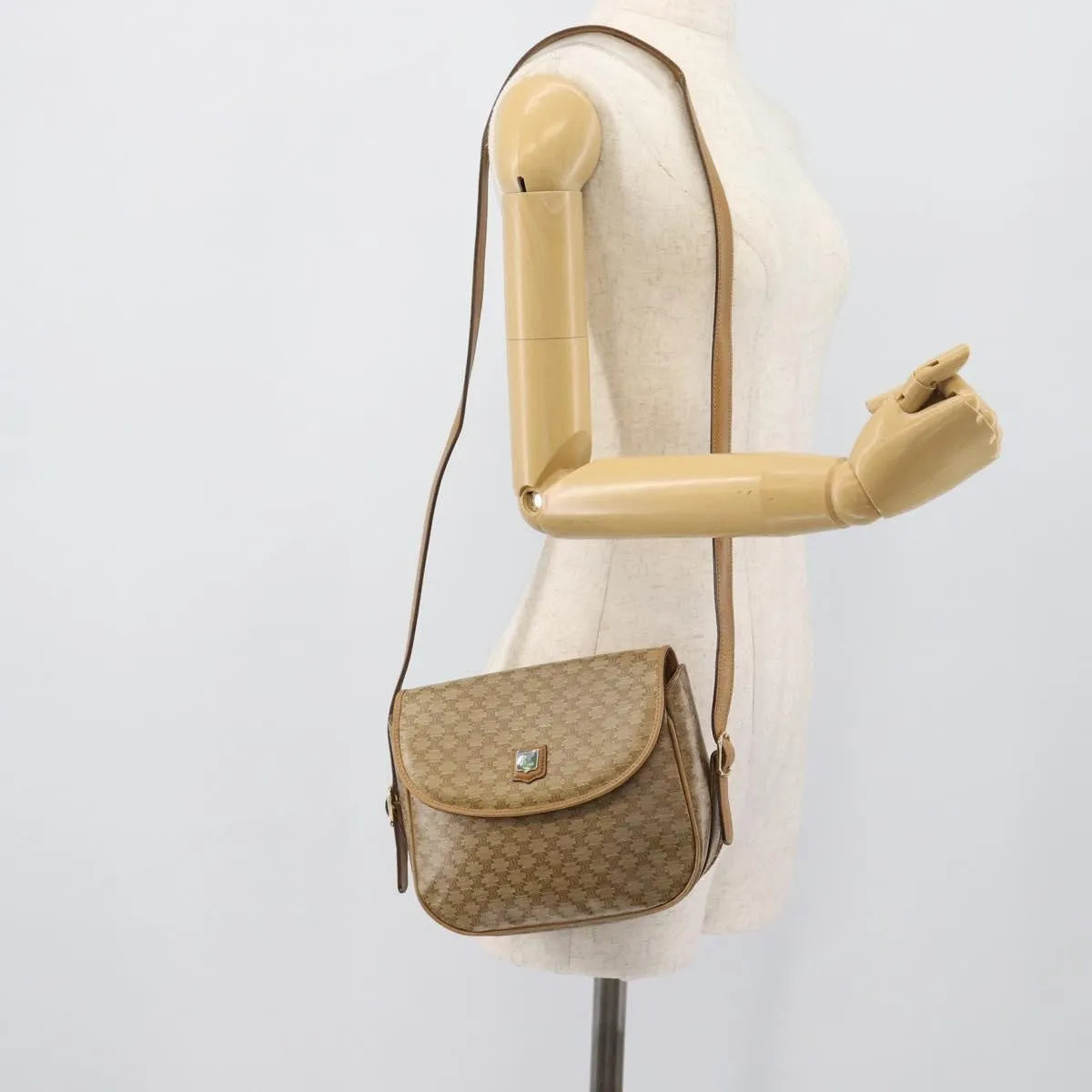 Celine Vintage Macadam Canvas, Beige, Canvas, Shoulder Bag