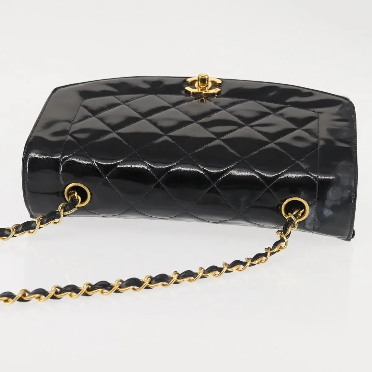 Chanel Vintage Diana Flap Quilted Patent, Black, Patent Leather, Shoulder Bag